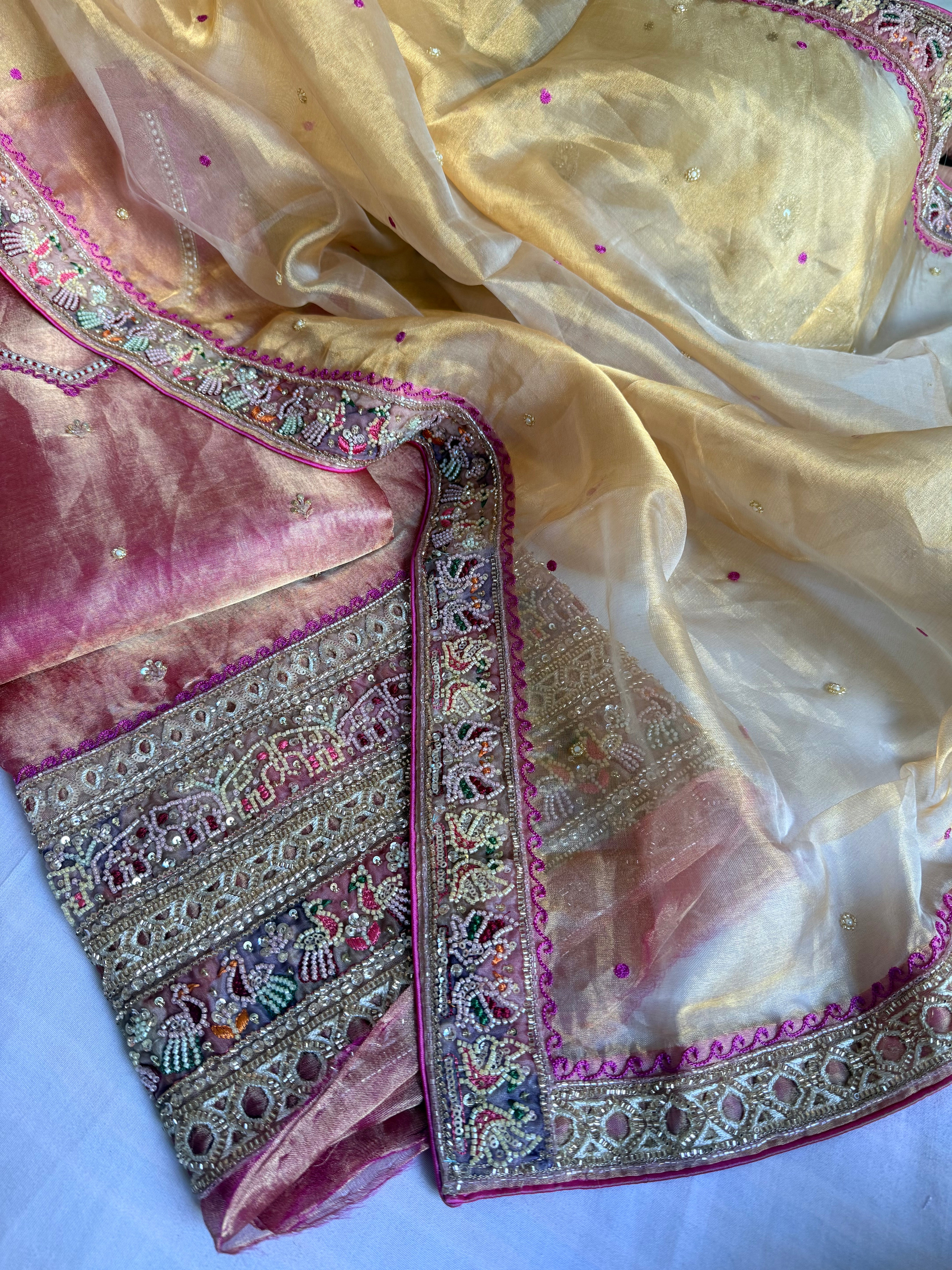 Patola patchwork tissue silk hand embroidered suit sets