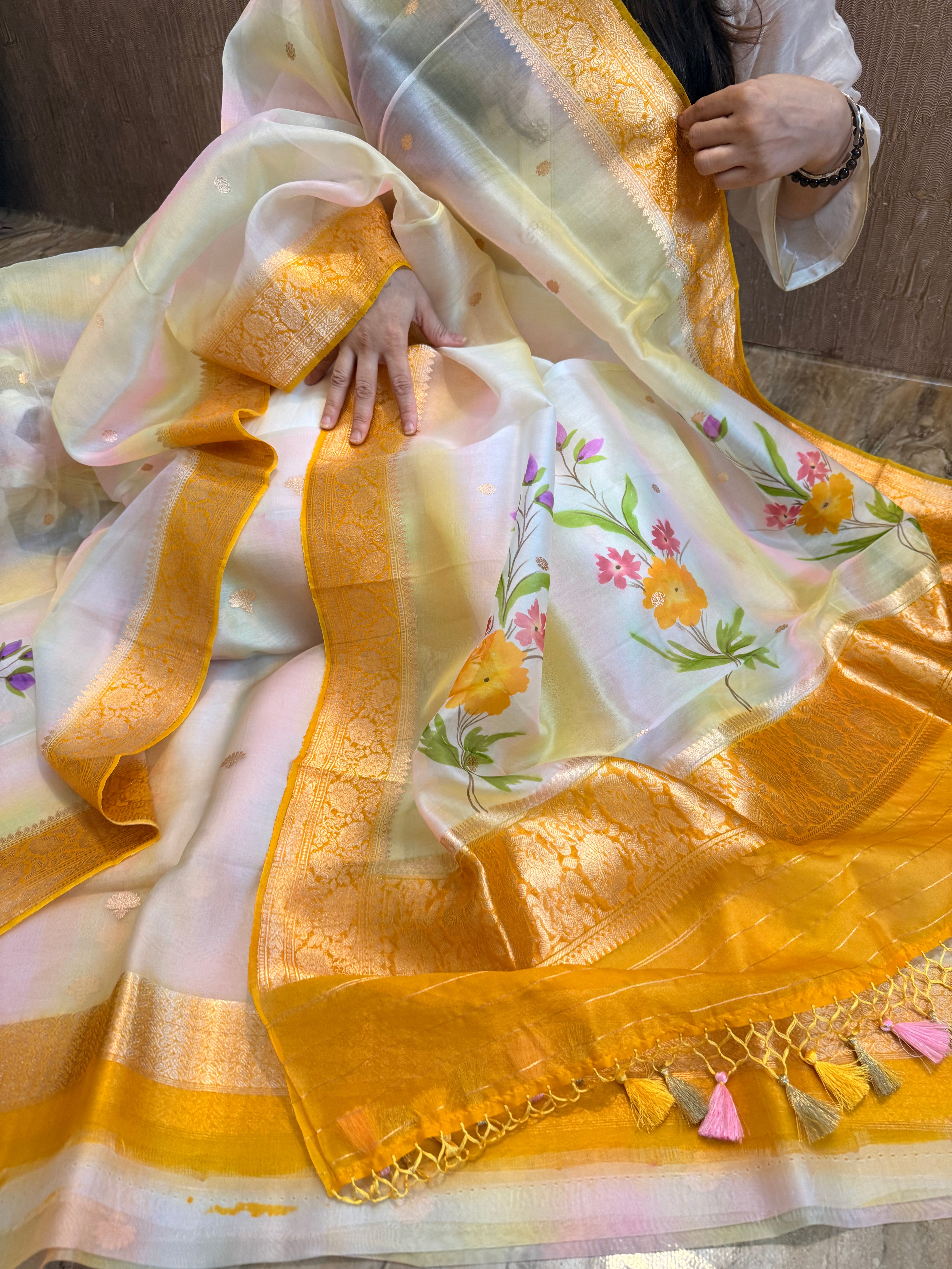 Rainbow chap dye kora silk handpainted suit sets