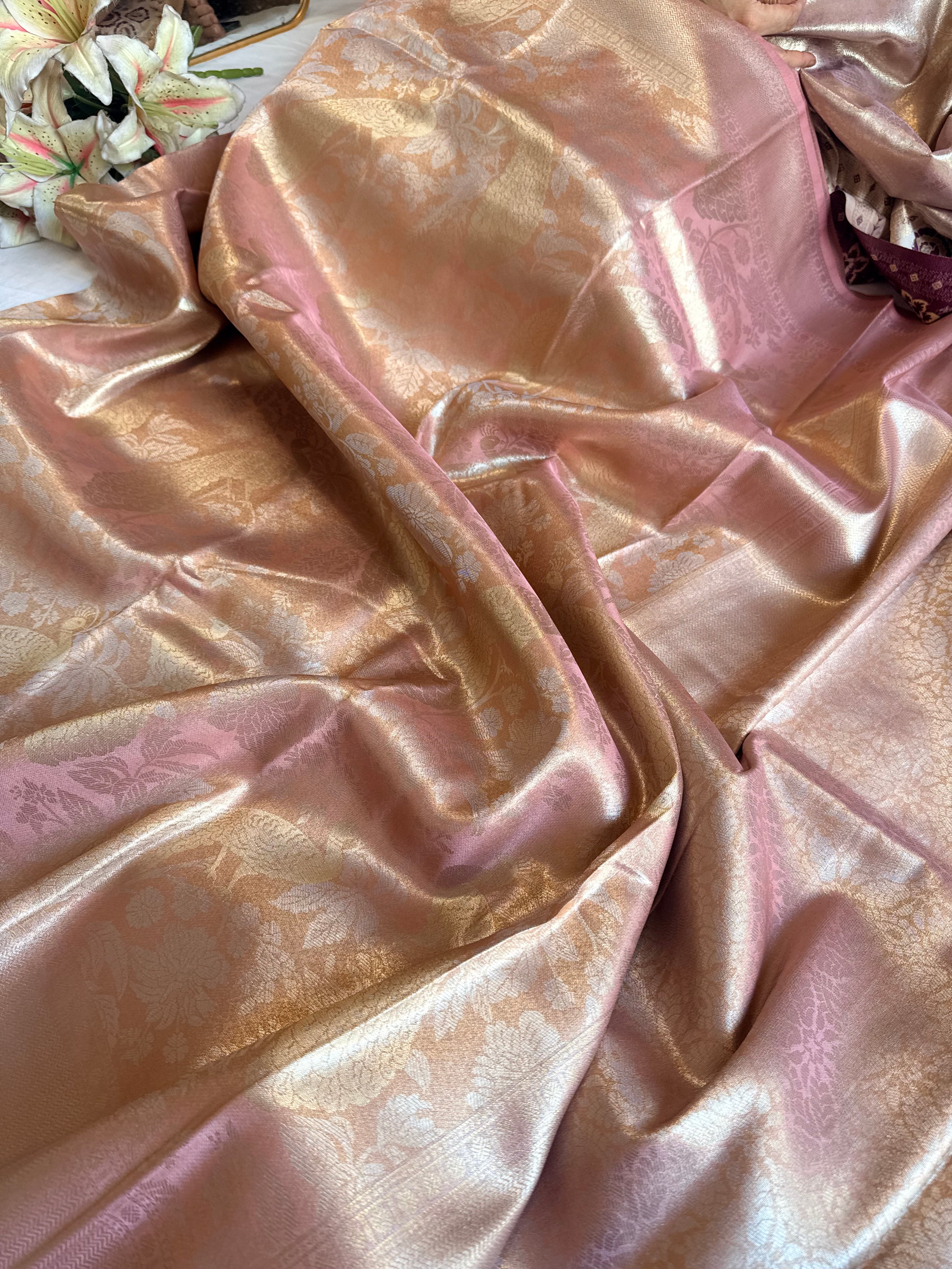 Kanjivaram inspired - Blush peach tissue brocade kadhwa weaving saree