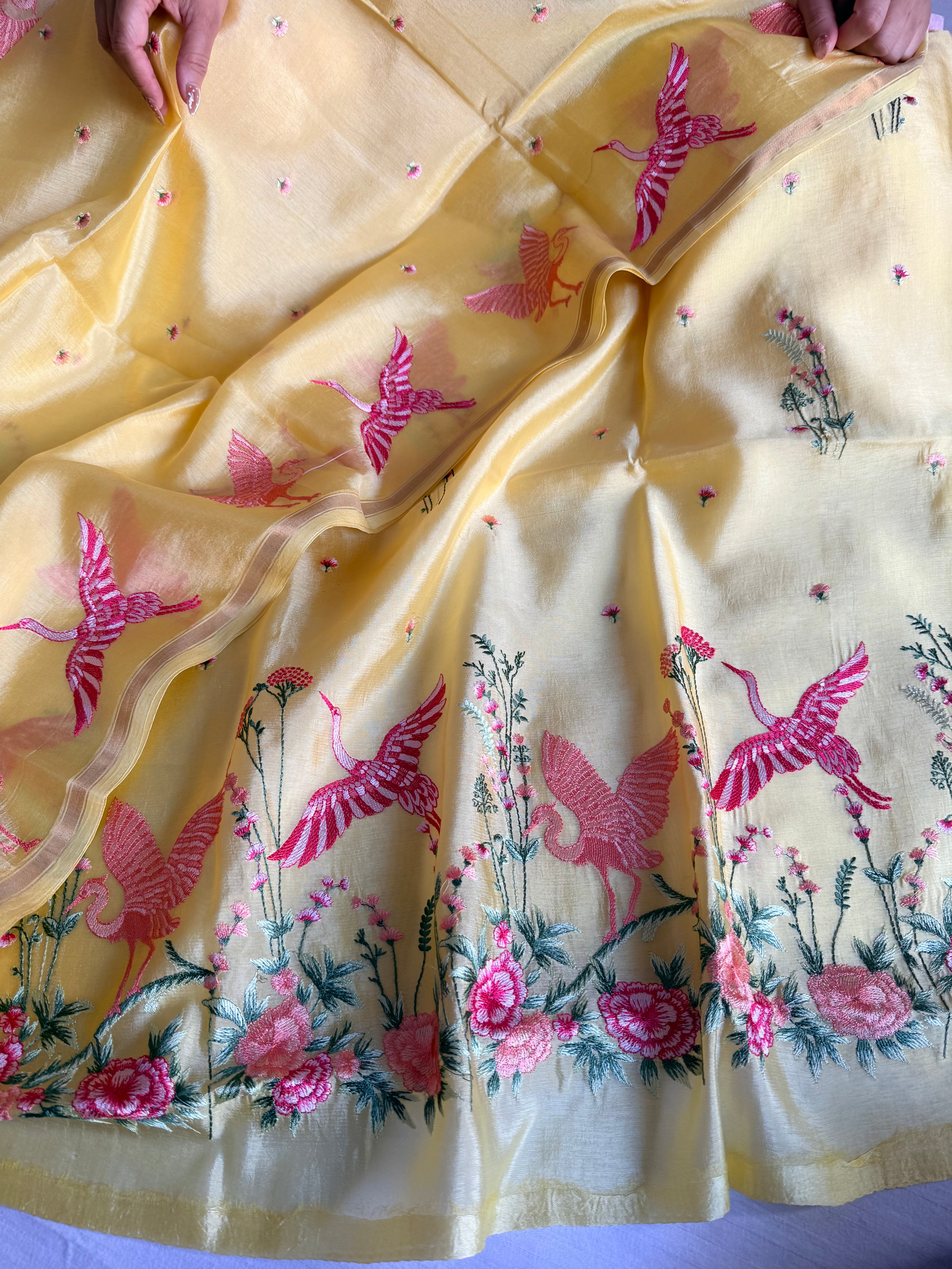 Suits under 10k - Spun chiniya silk parsi gara hand embroidered suit set