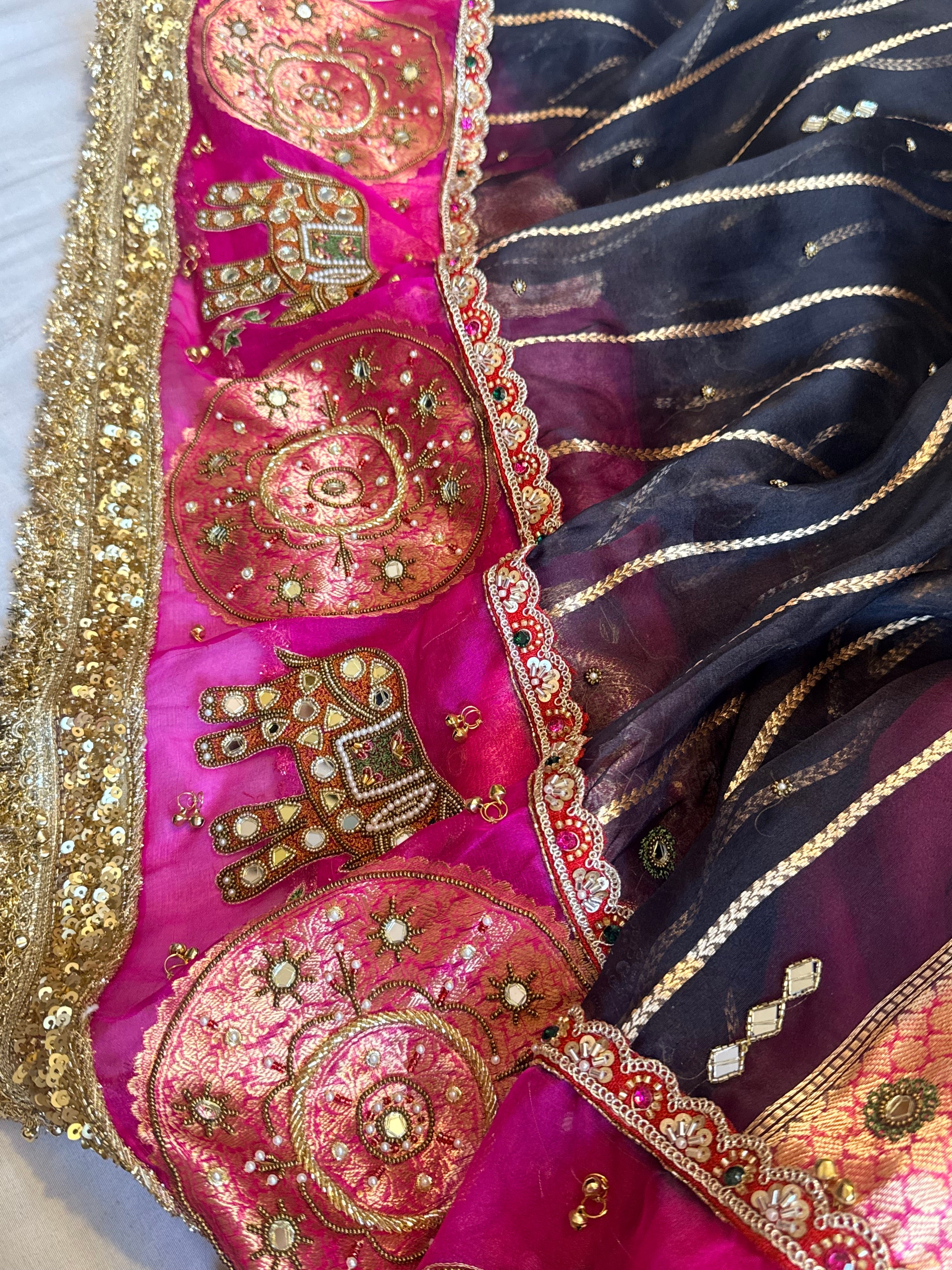 Navratan edit - Gola buti and hathi work hand embroidered kora silk saree