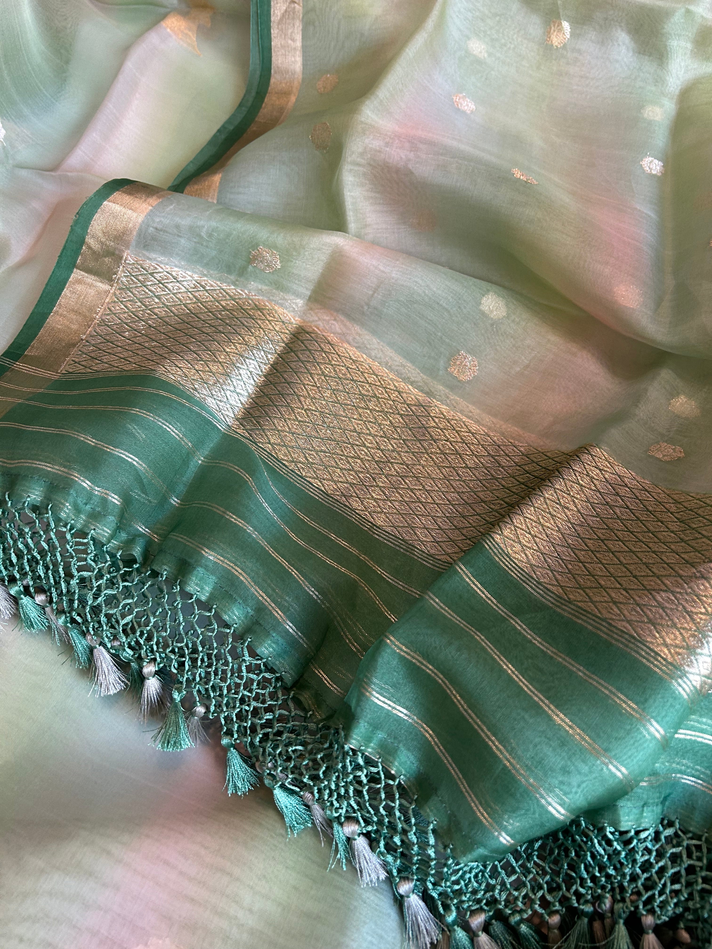 Rainbow dye banarasi kora silk kadhwa buti suit sets