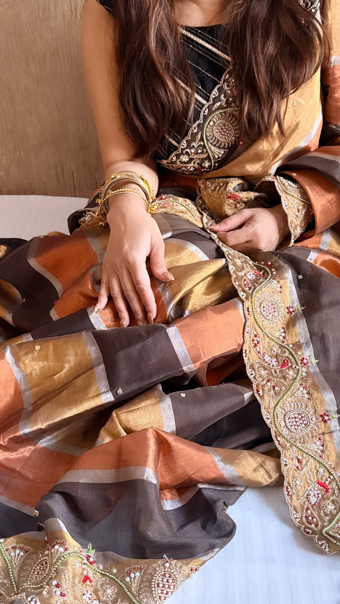 Kanjivaram banarasi tissue silk hand embroidered kadhwa saree with katan silk blouse