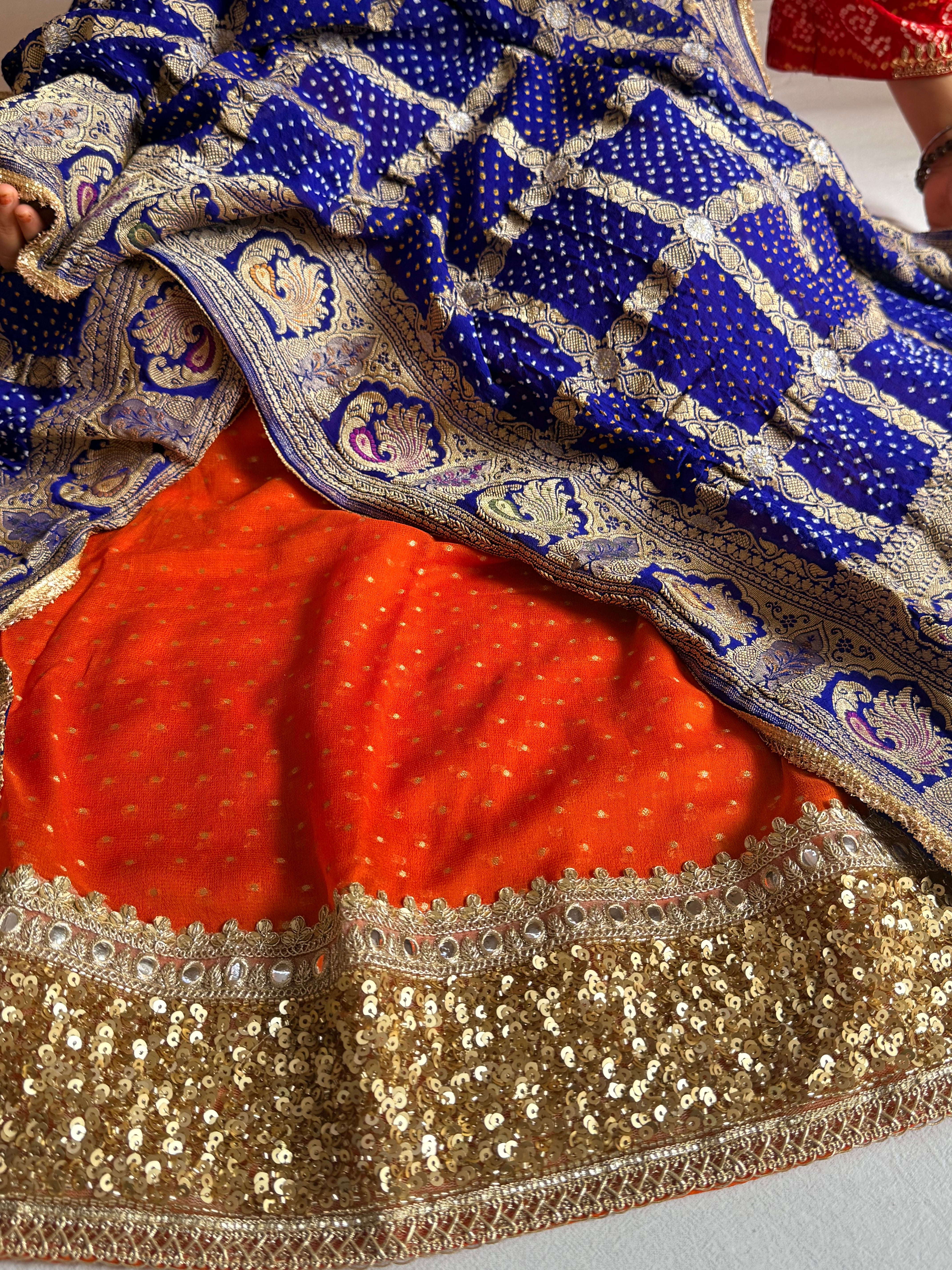 Rai bandhej chiffon gorgette sequin work hand embroidered suit set
