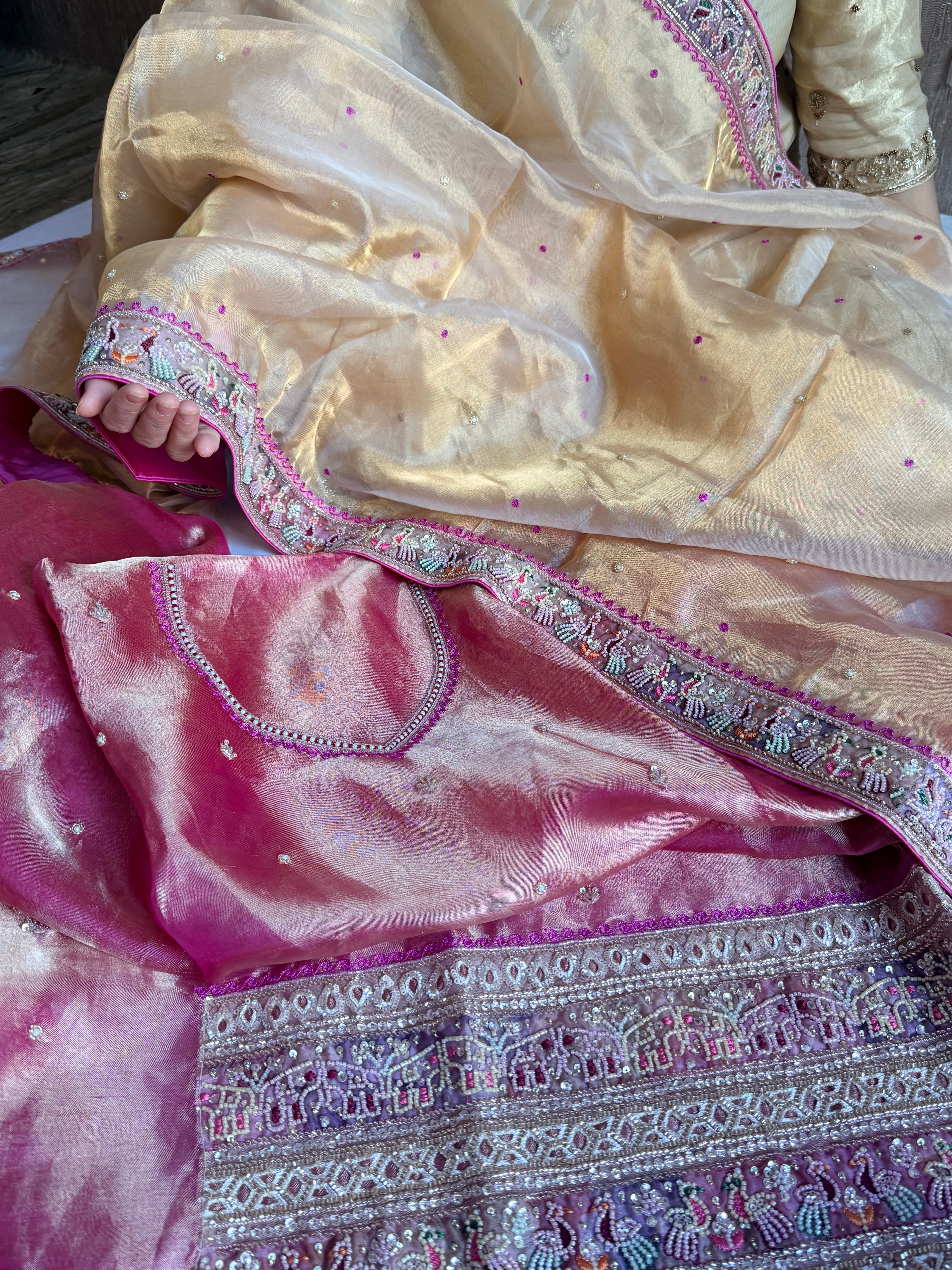 Patola patchwork tissue silk hand embroidered suit sets