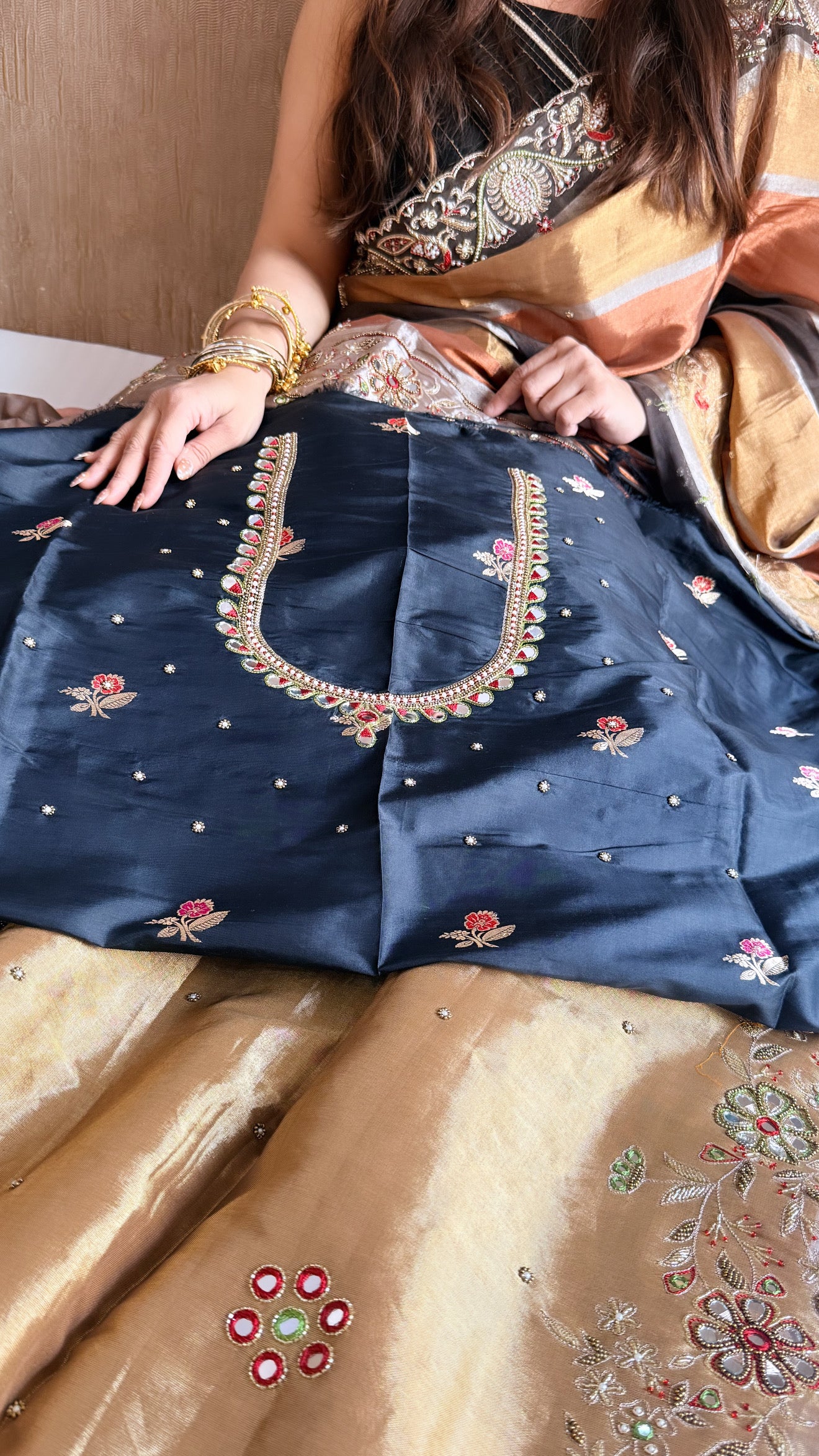 Kanjivaram banarasi tissue silk hand embroidered kadhwa saree with katan silk blouse
