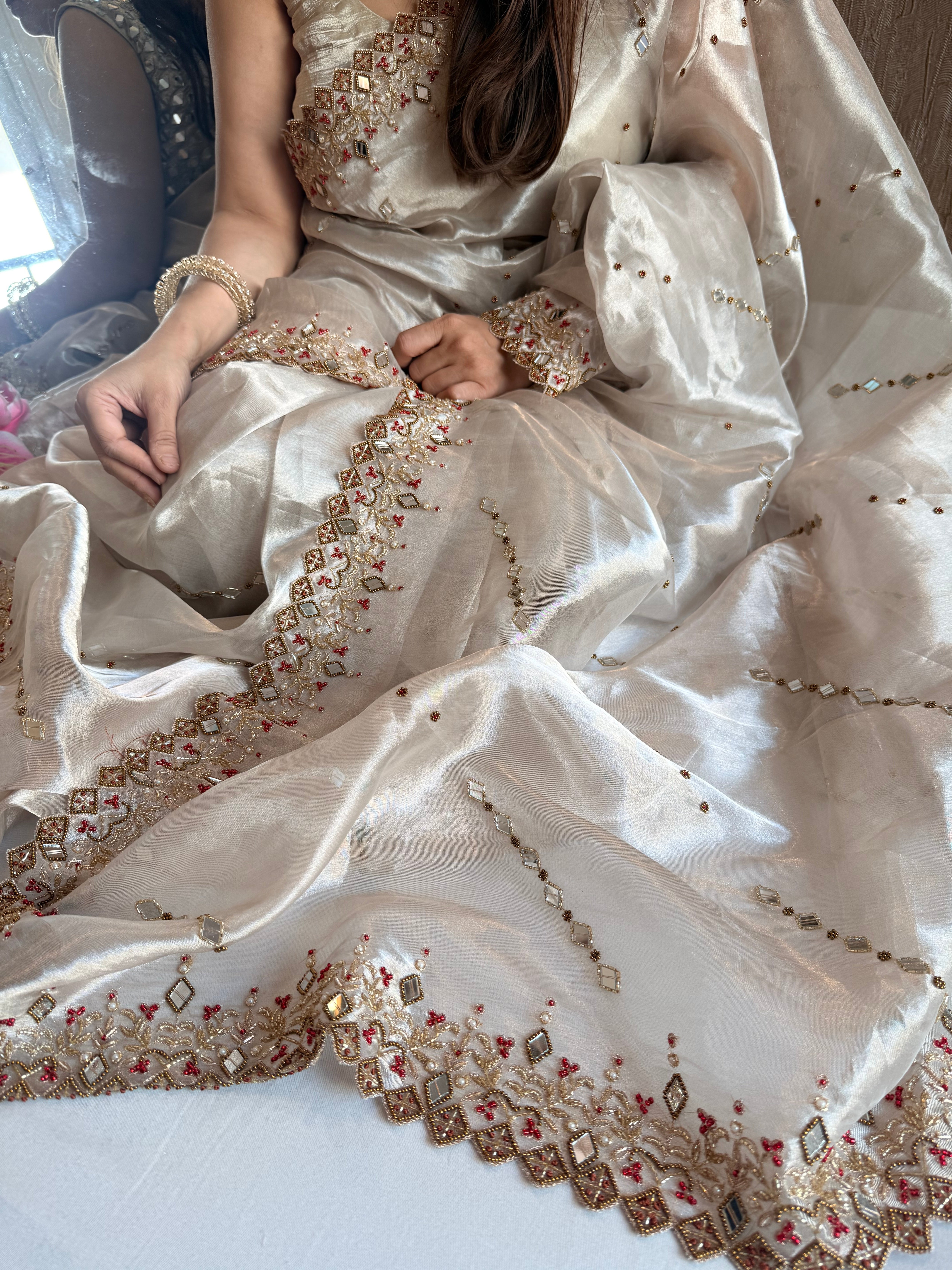 Jheel edit tissue silk diamond hand embroidered kadhwa saree