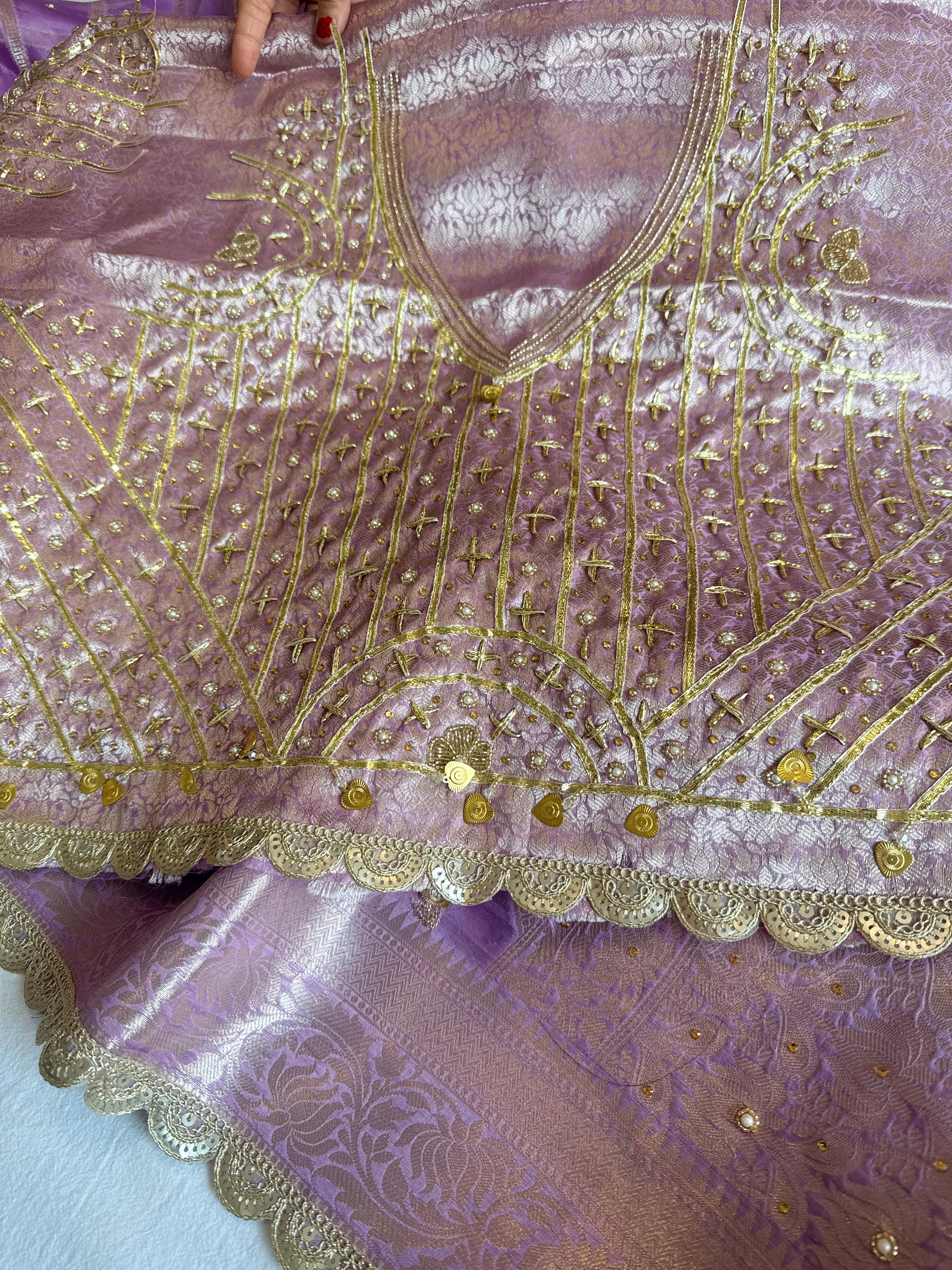 Kora silk kadhwa striped gotapatti work hand embroidered saree