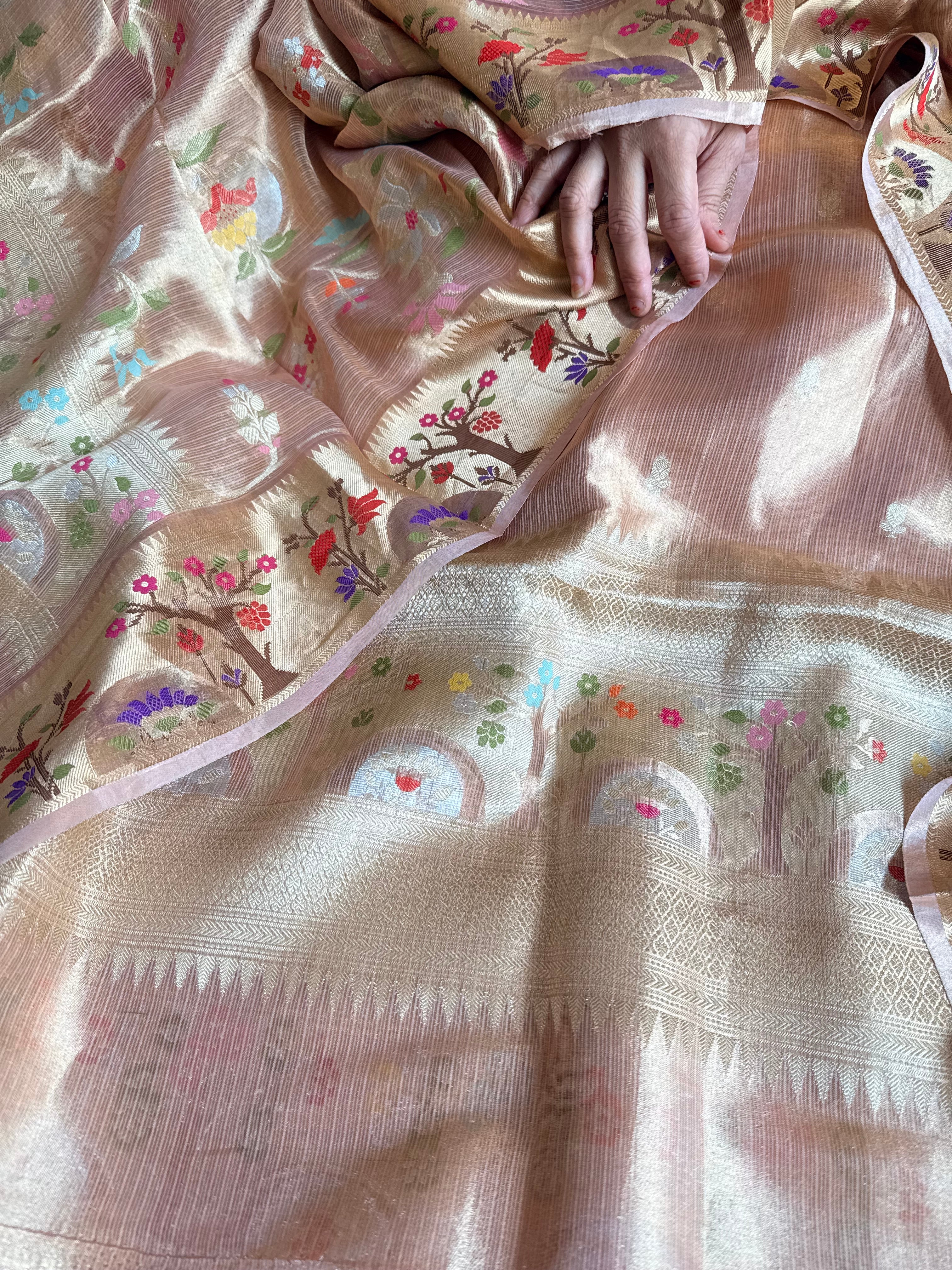 Tissue silk nude shade paithani weaving kadhwa suit set