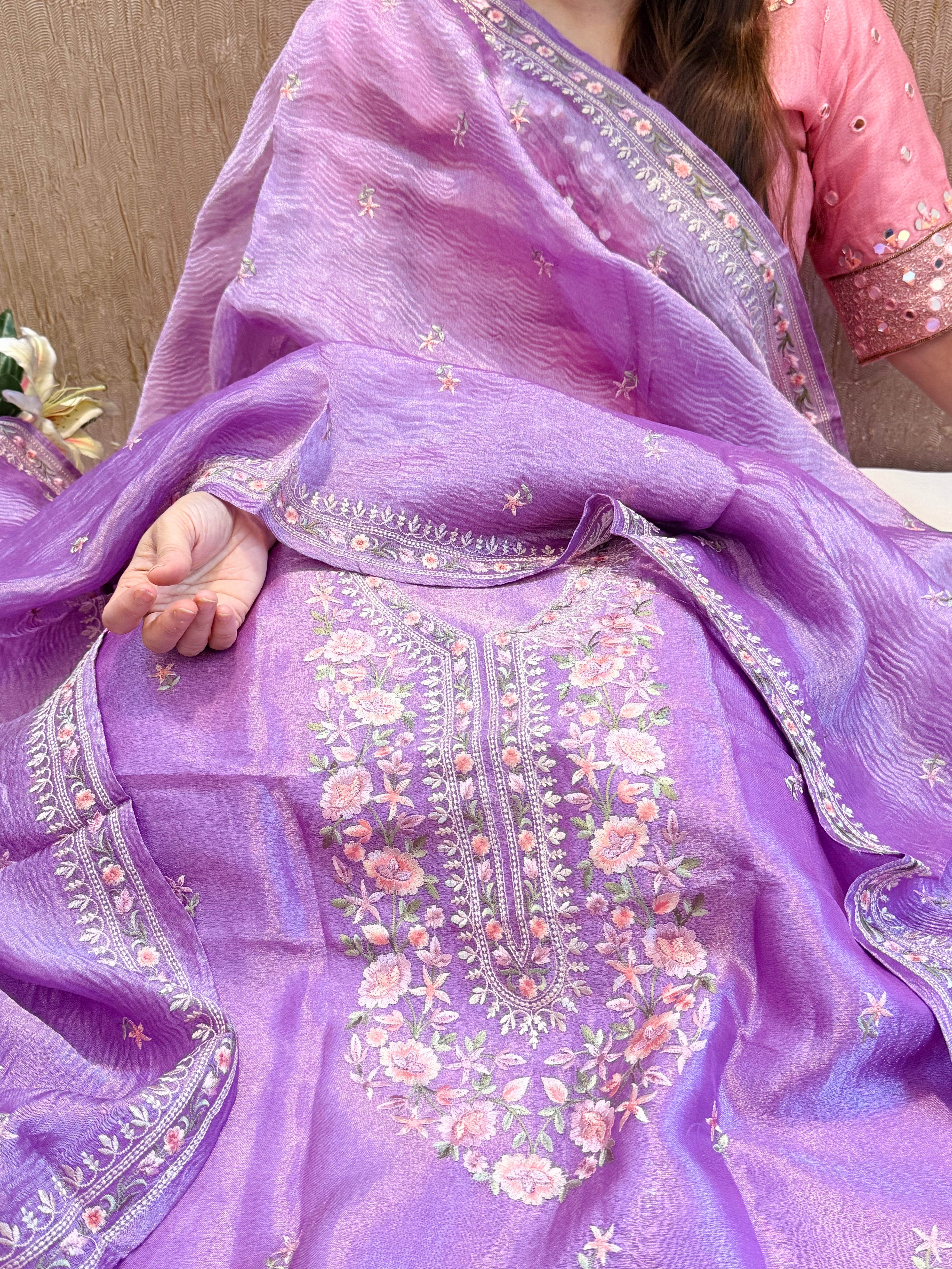 Below 9k - Banarasi tissue silk hand embroidered kadhwa weaving suit sets