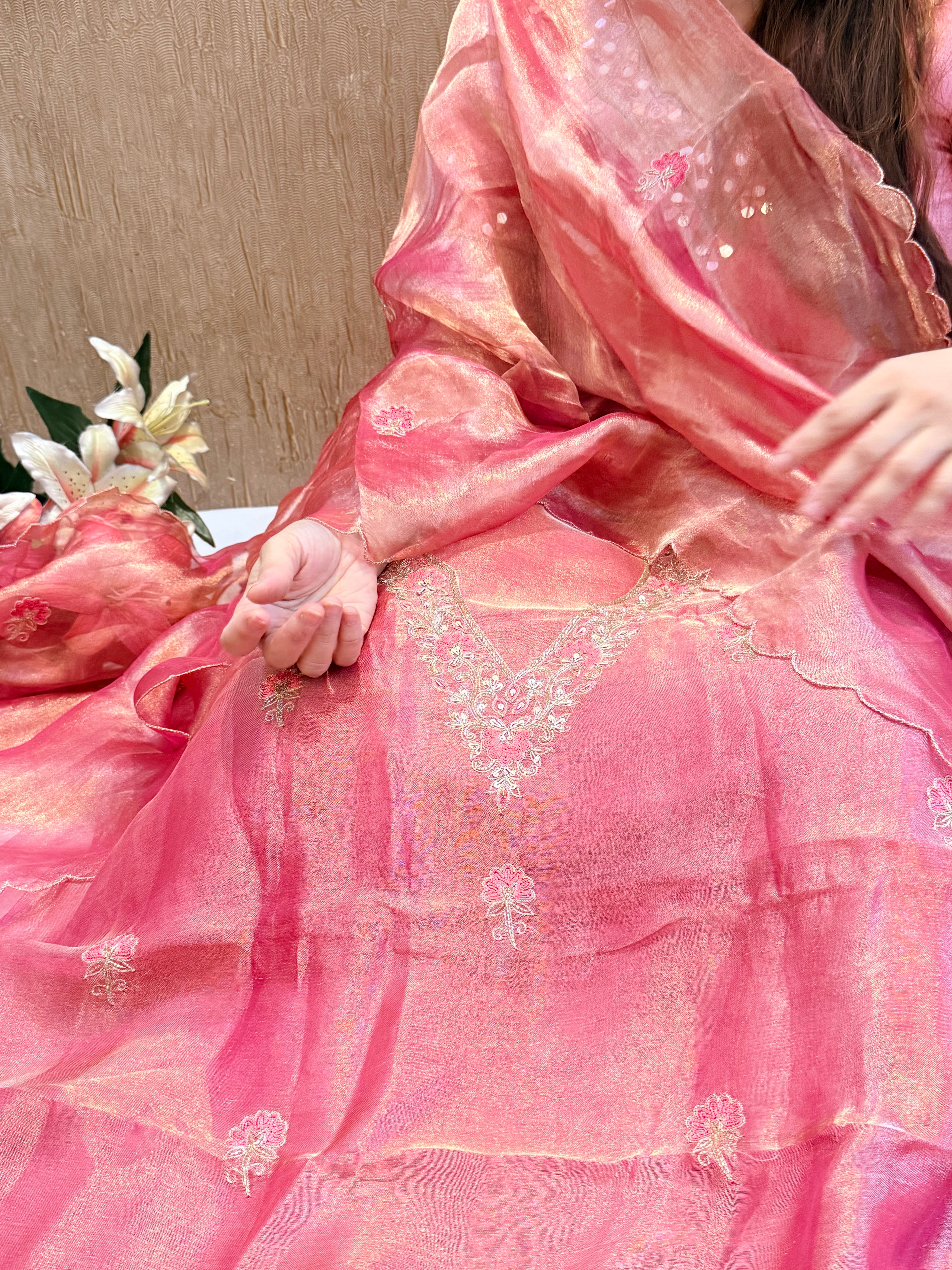 Below 9k - Banarasi tissue silk hand embroidered kadhwa weaving suit sets